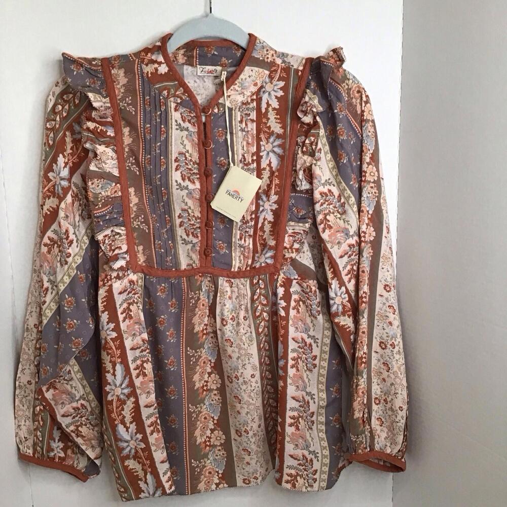 NWT - Faherty Sparrow Long Sleeve Blouse Ashord Print Size XS